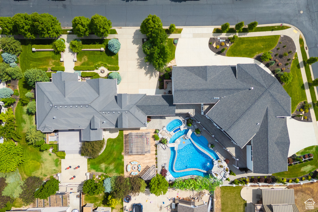 Aerial view of a pool