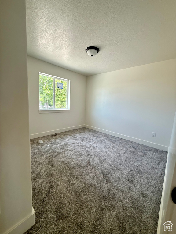 Spare room with baseboards, a textured ceiling, and carpet floors
