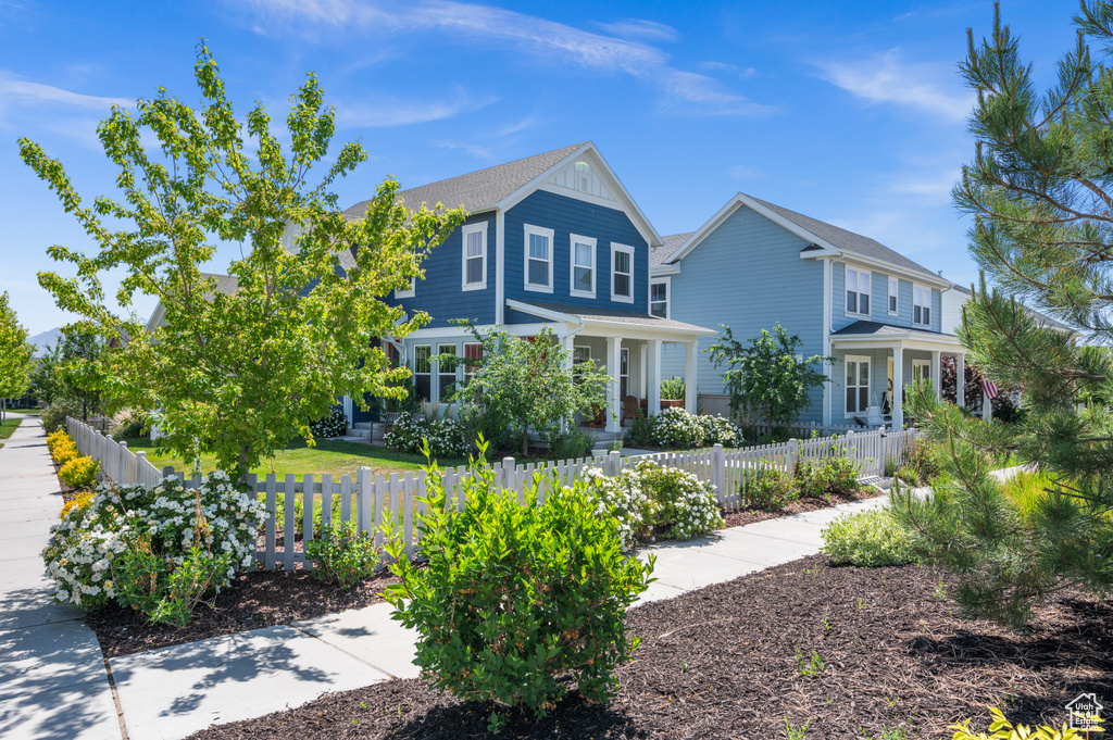 View of front of house with a fenced front yard
