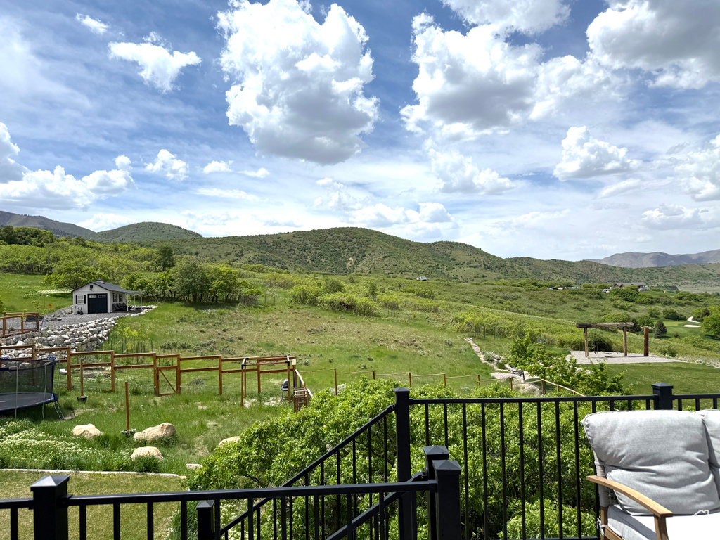 View of mountain backdrop with rural landscape