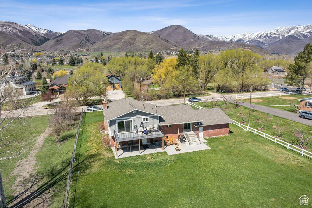 Drone / aerial view with a mountain view