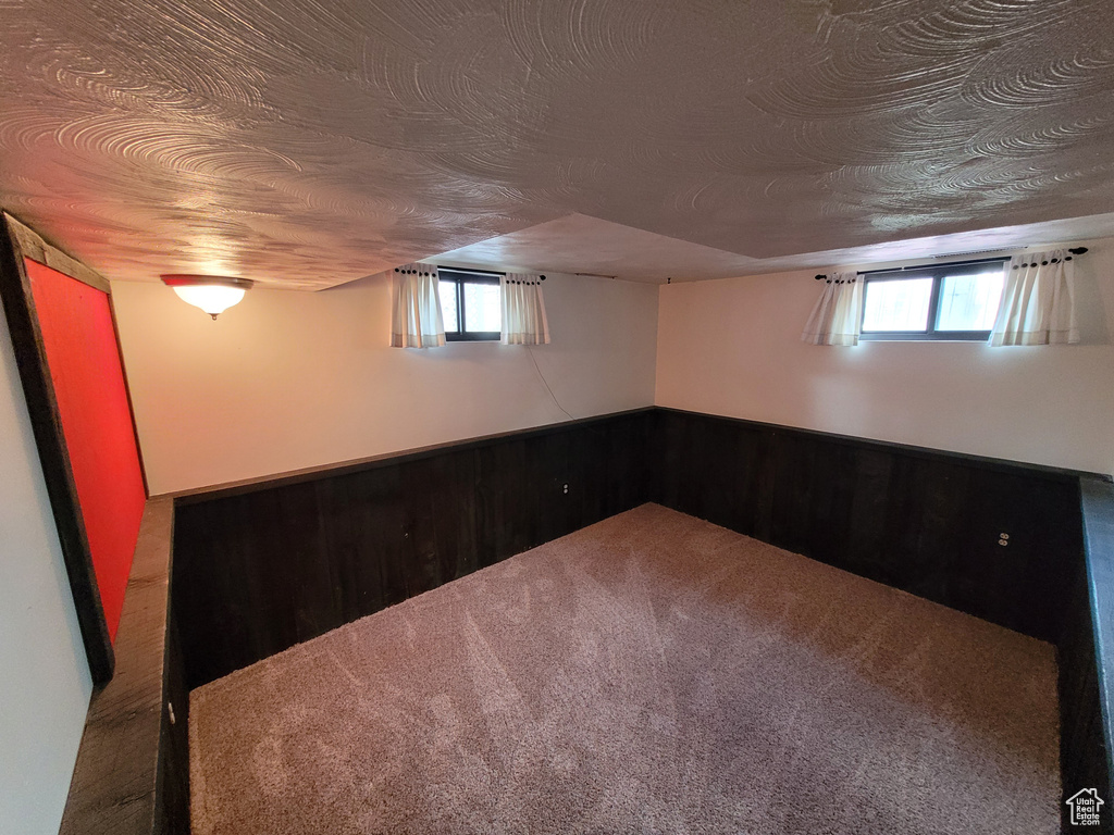 Below grade area featuring carpet floors