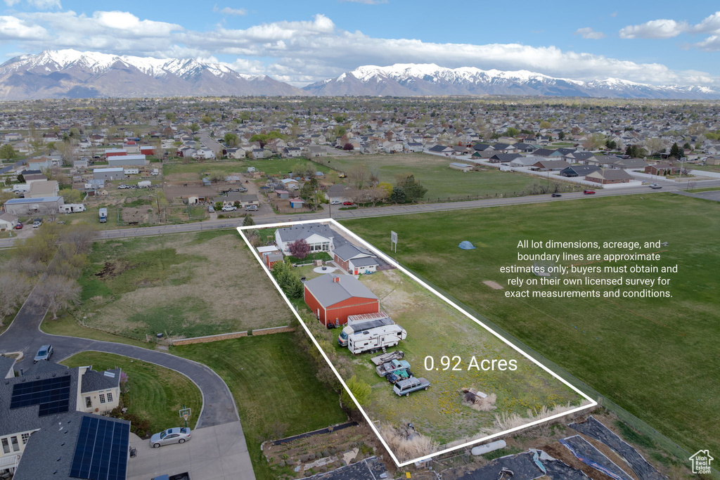 Bird\\\'s eye view with a mountain view and a residential view