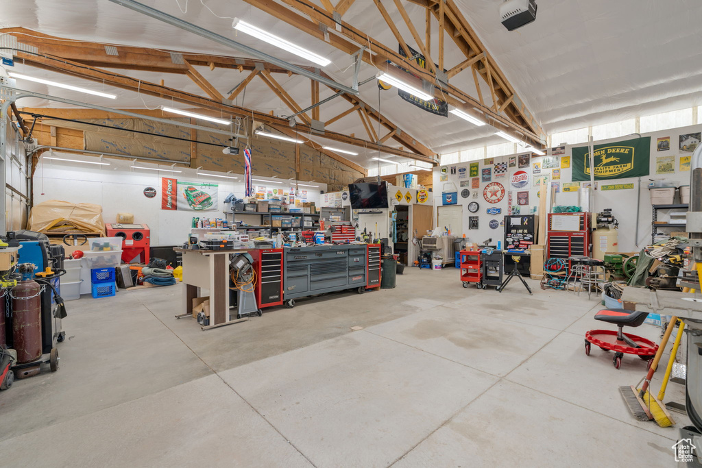 Garage with a workshop area