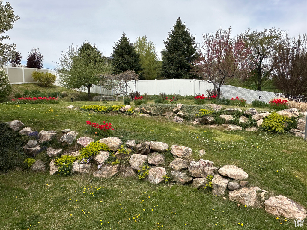View of yard featuring fence private yard