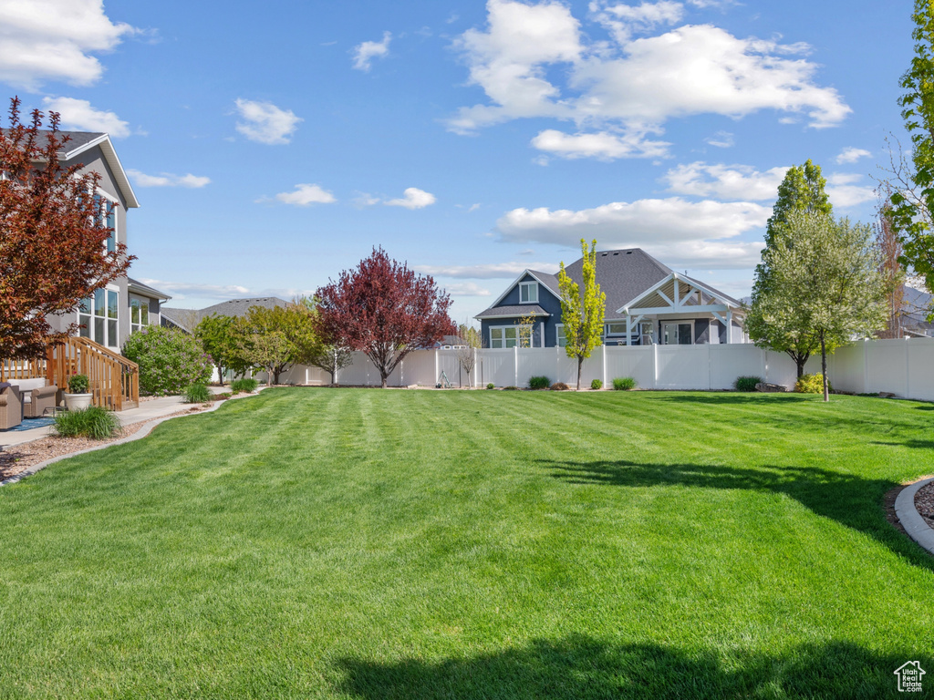 View of yard featuring a fenced backyard