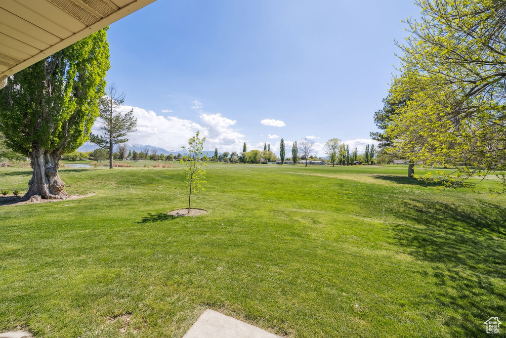 View of yard with a mountain view