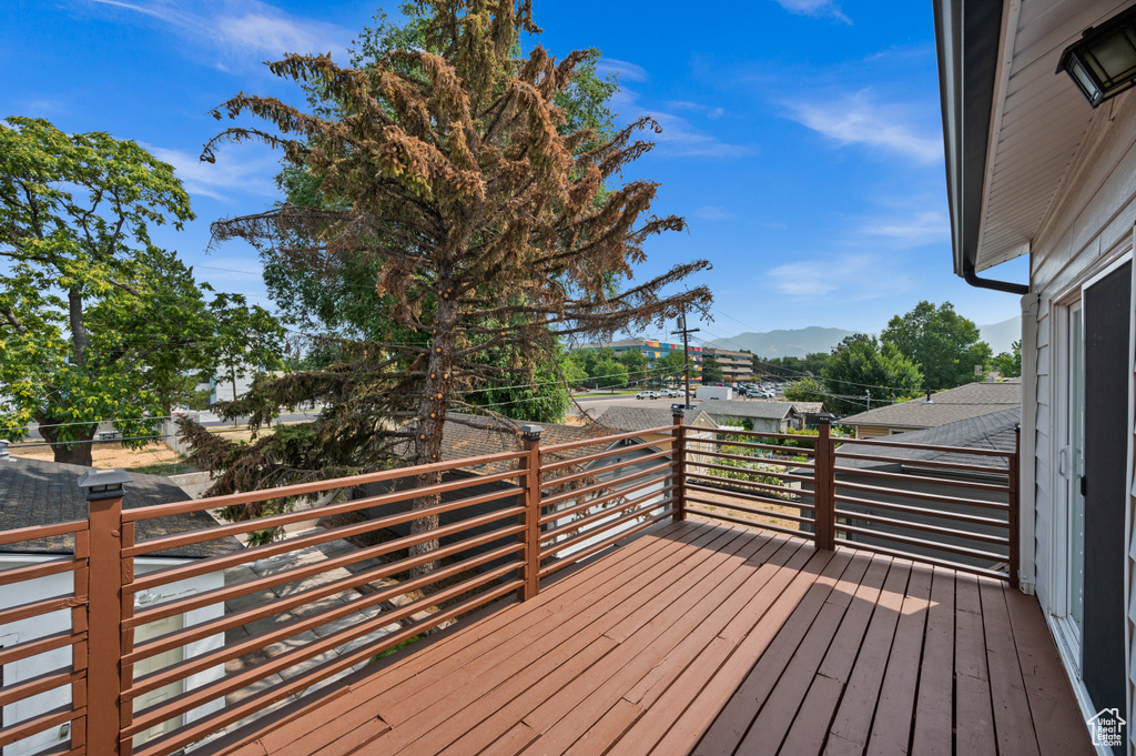 Wooden deck with a mountain view