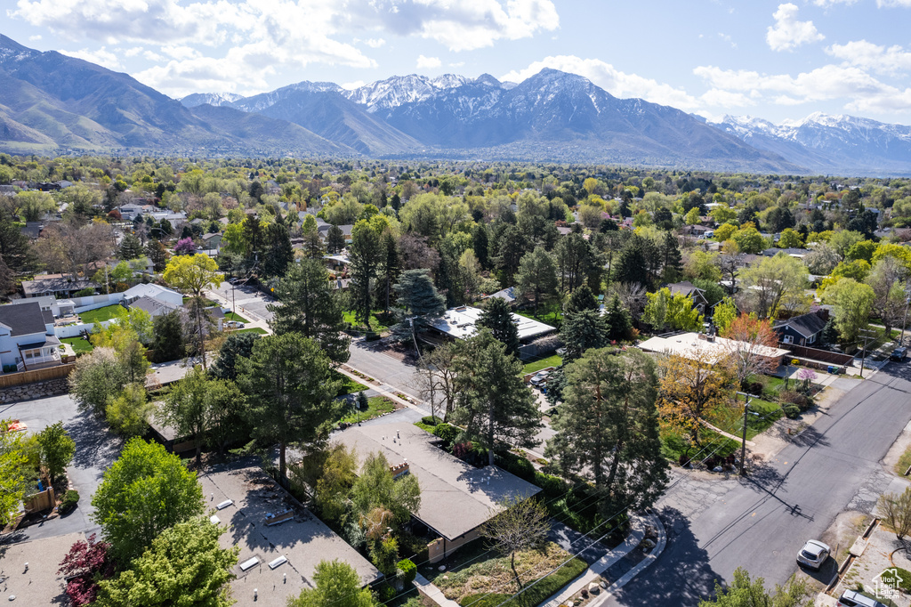 Aerial view featuring a mountain view
