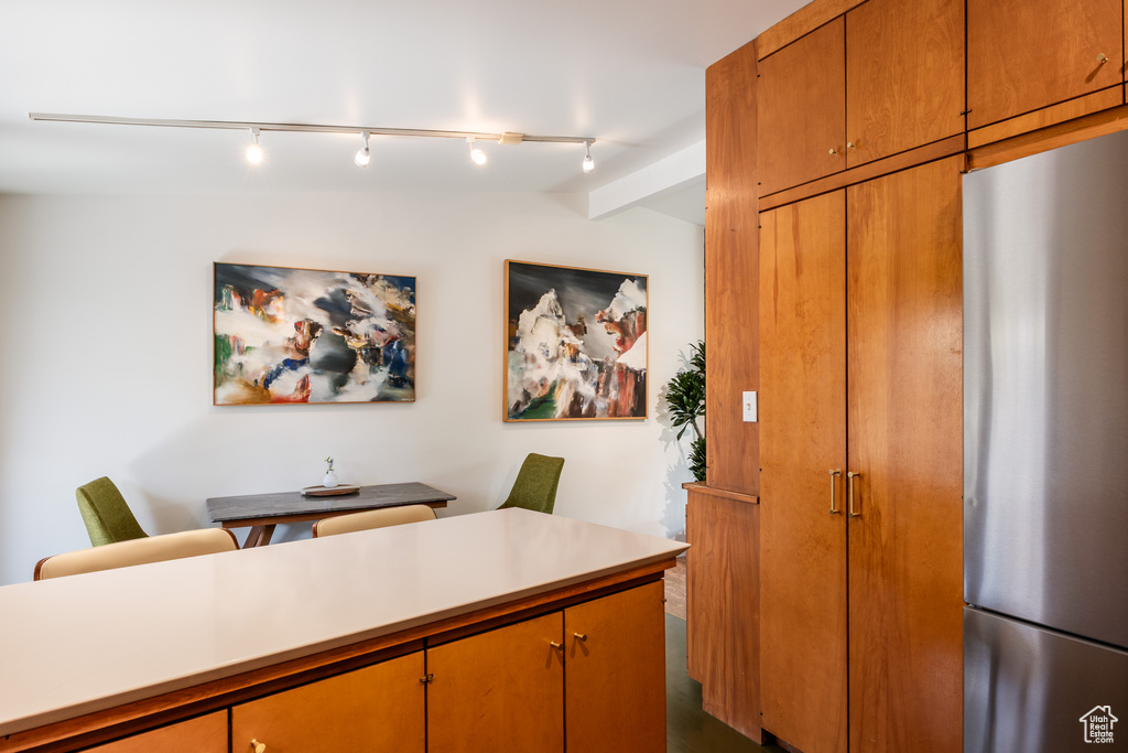 Office featuring track lighting