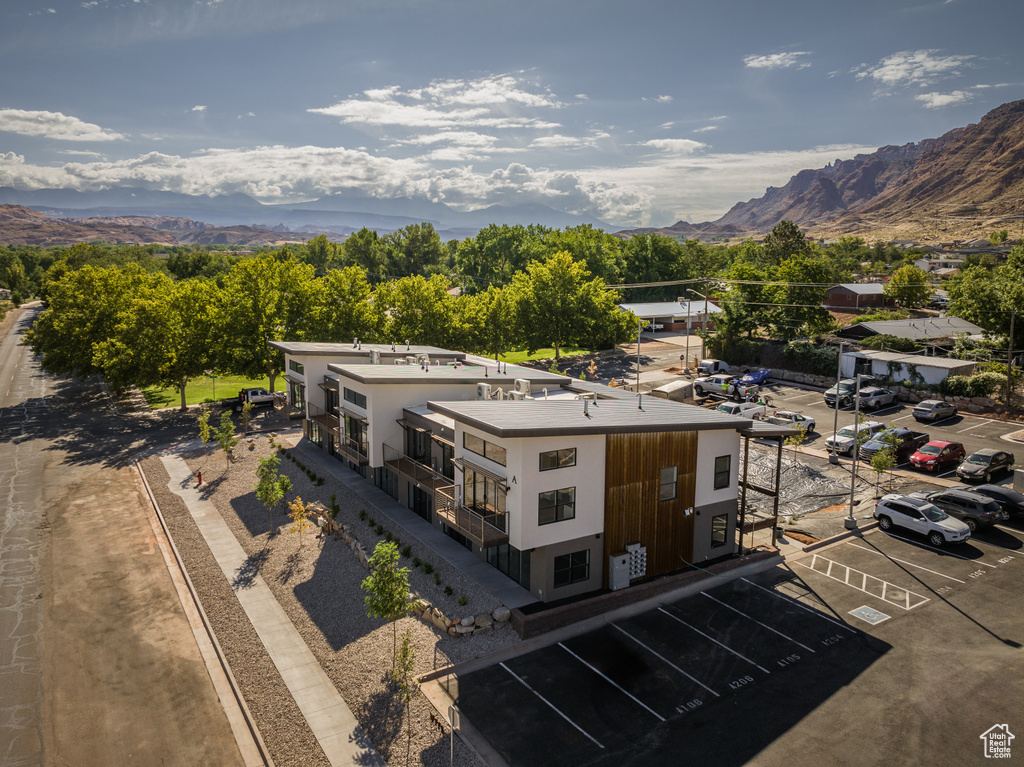 Drone / aerial view with a mountain view