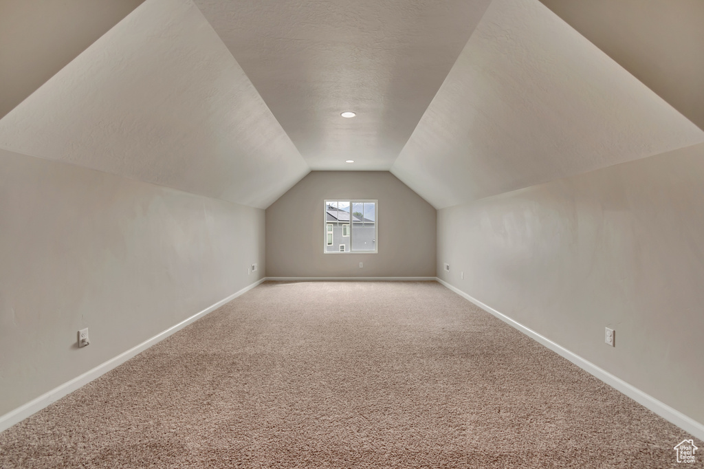 Additional living space with lofted ceiling, carpet flooring, and baseboards