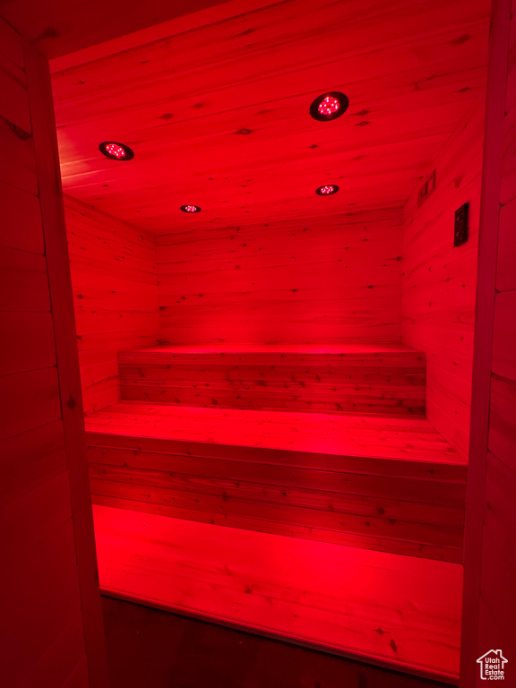 Detailed view of a relaxing sauna and recessed lighting