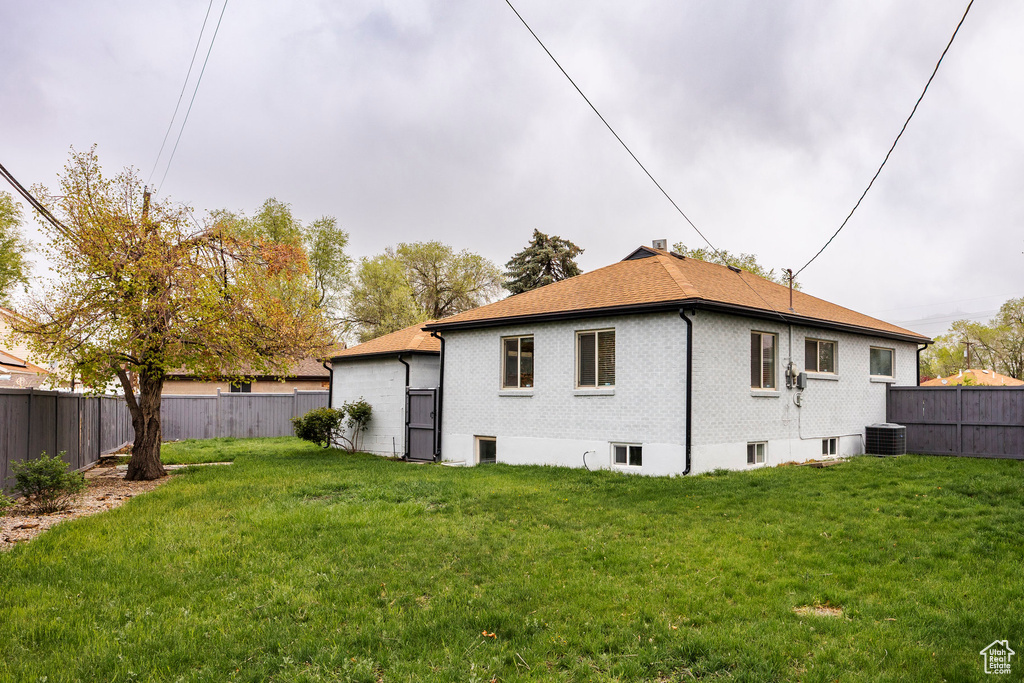 Rear view of house featuring a fenced backyard