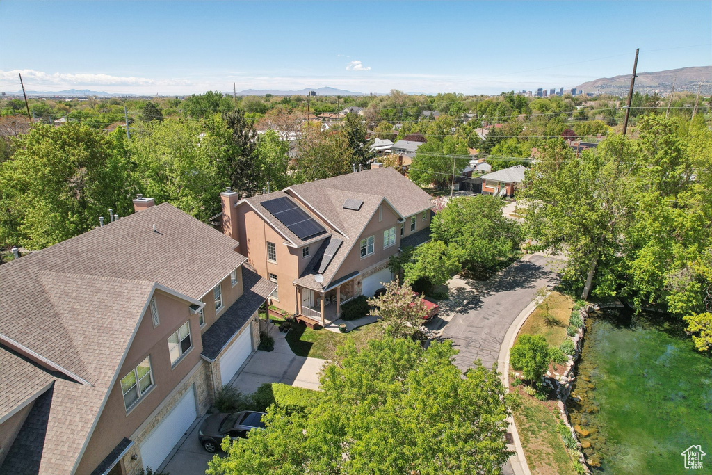 Aerial view with a residential view and a mountain view