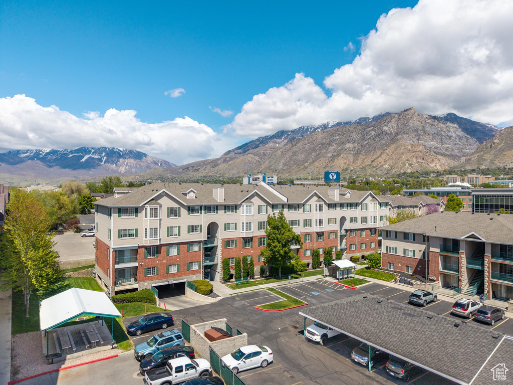 Aerial view featuring a mountain view