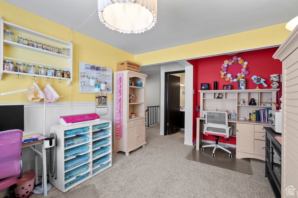 Office space featuring wainscoting