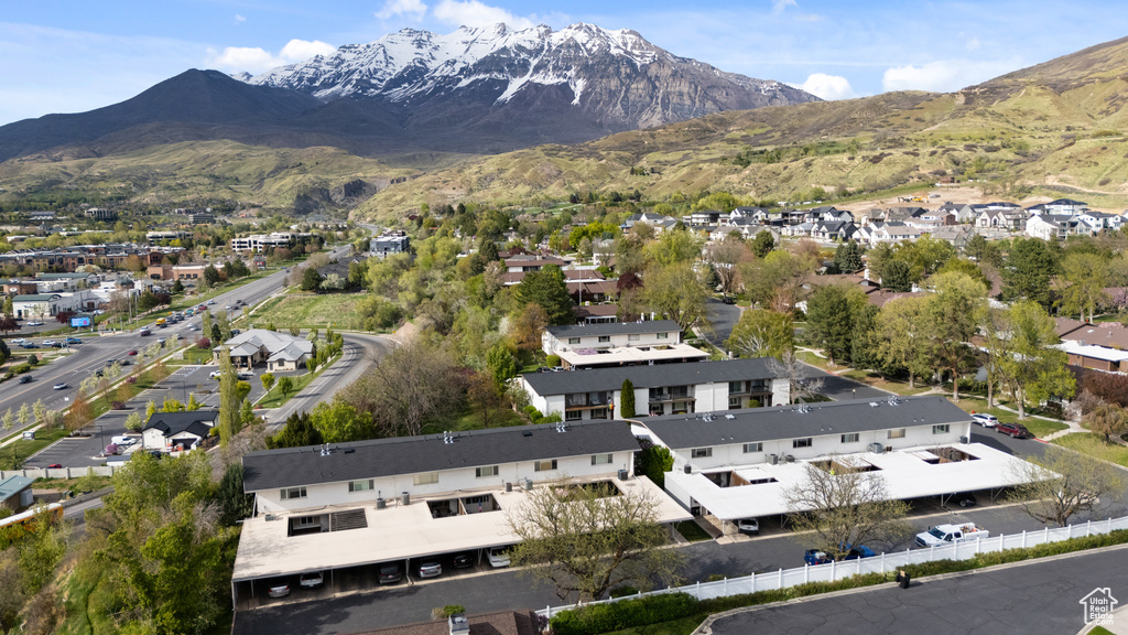 Birds eye view of property with a residential view and a mountain view