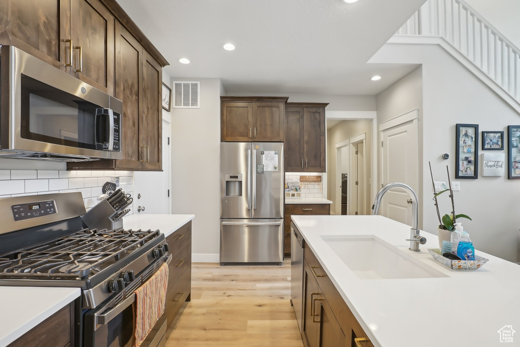 Kitchen featuring appliances with stainless steel finishes, visible vents, recessed lighting, and a sink
