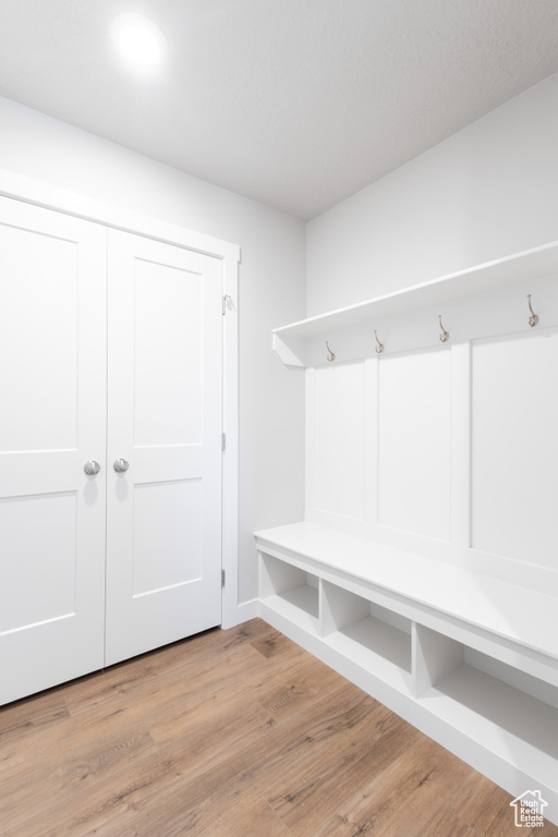 Mudroom featuring light wood-type flooring