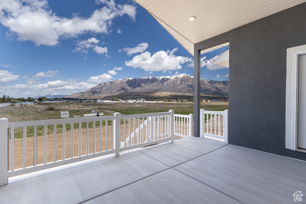 View of patio with a mountain view