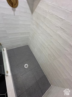 Room details with a tile shower
