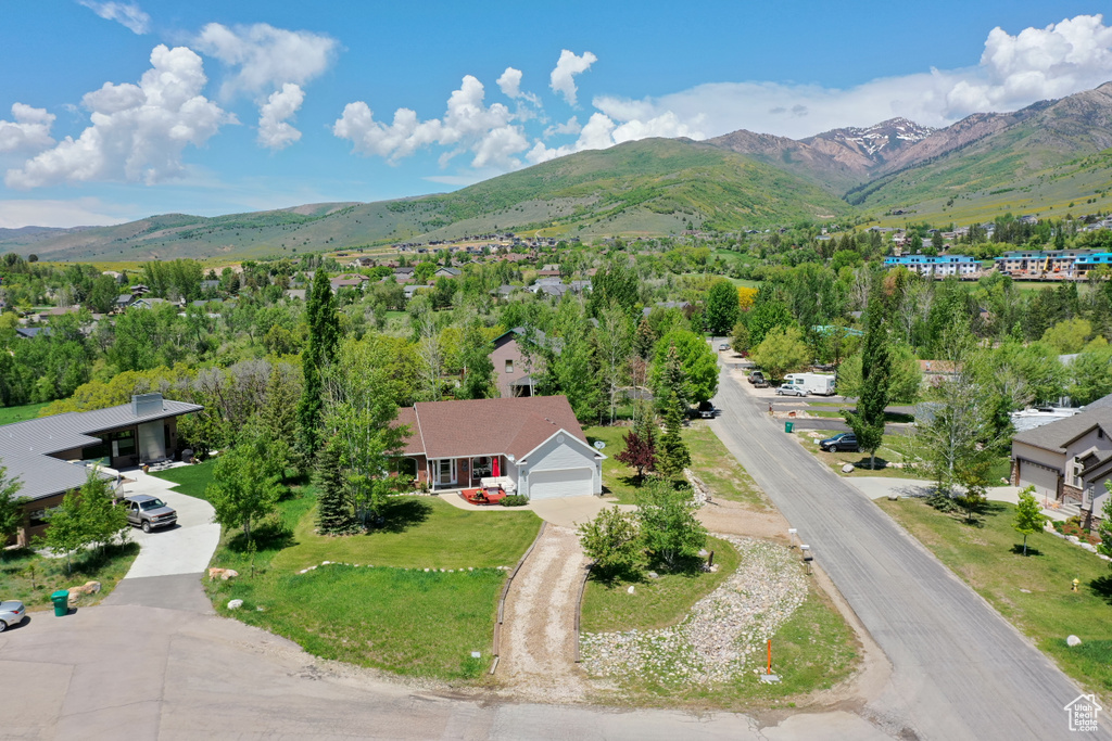 Drone / aerial view with a mountain view