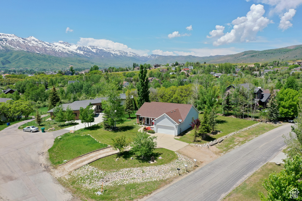 Aerial view featuring a mountain view