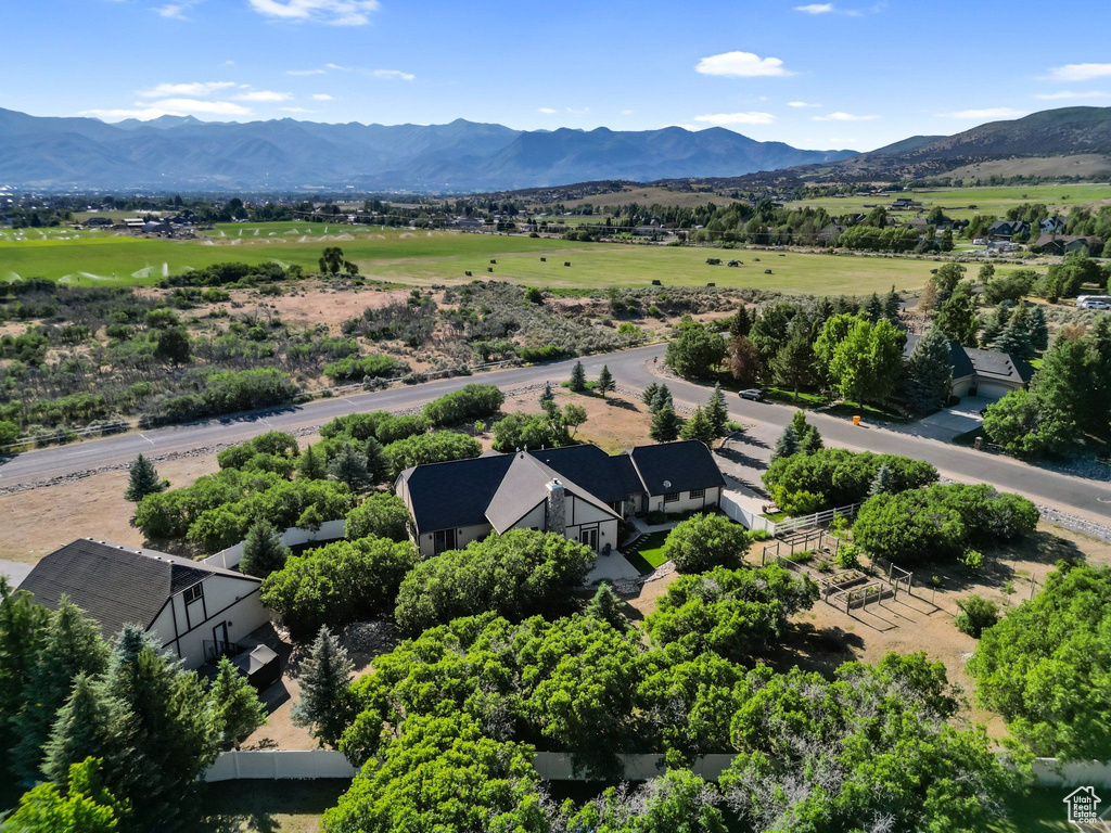 Bird's eye view of a mountainous background