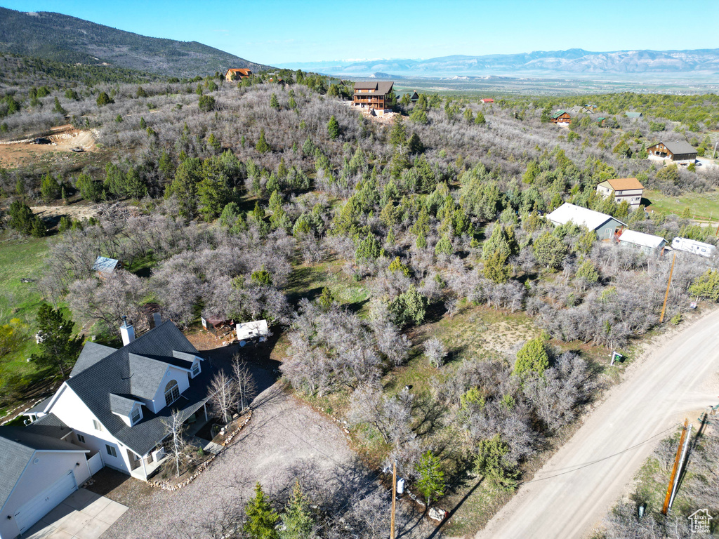 Drone / aerial view featuring a mountain view