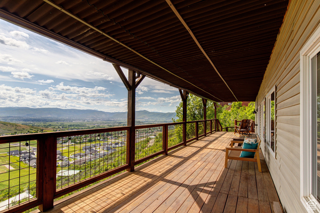 Deck featuring a mountain view