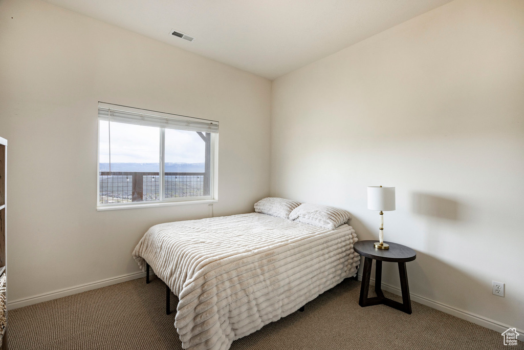 Bedroom with carpet floors and baseboards