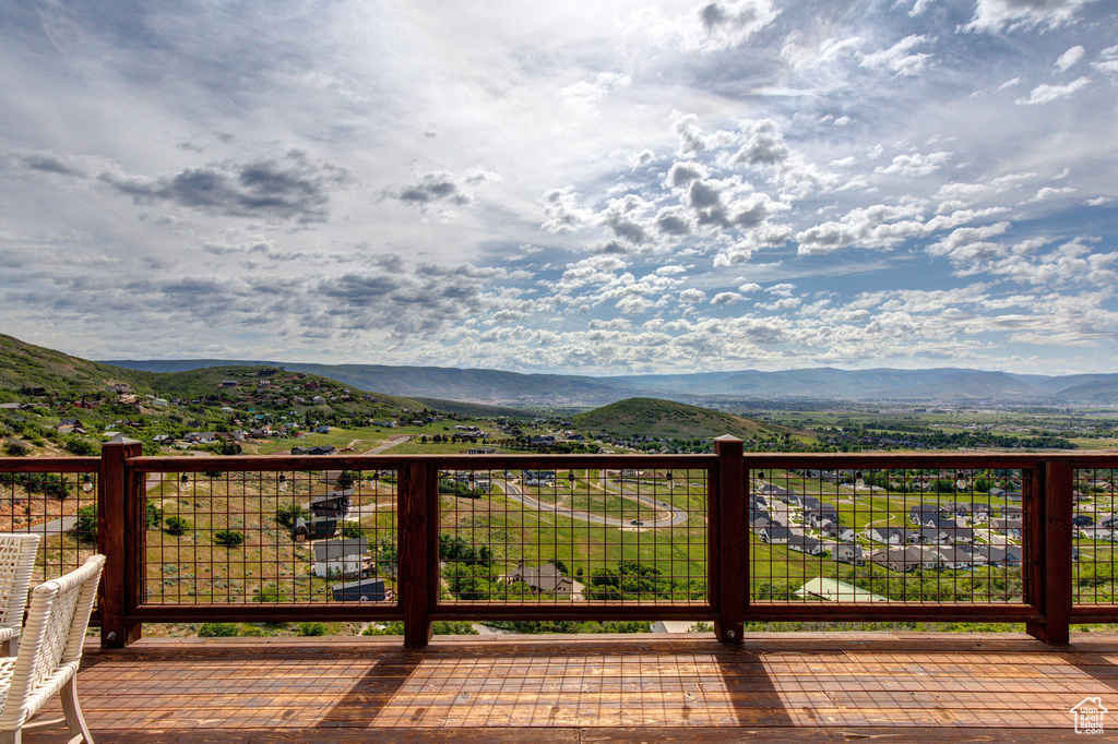 Deck featuring a mountain view