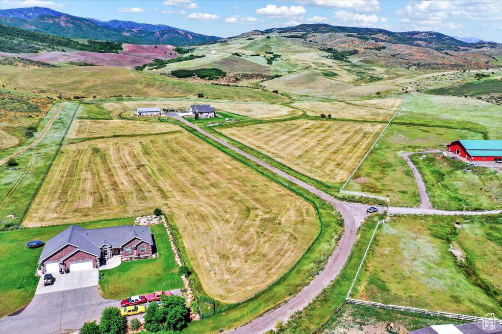 Bird's eye view with a mountain view and a rural view