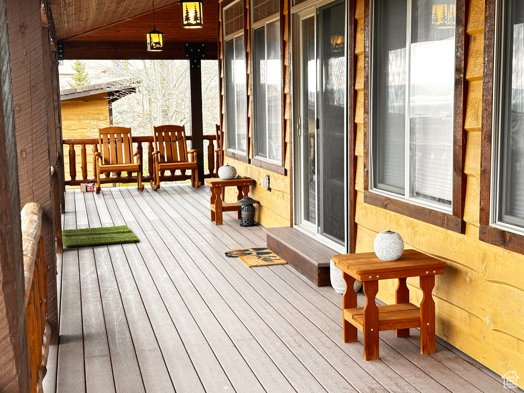 Wooden terrace with covered porch