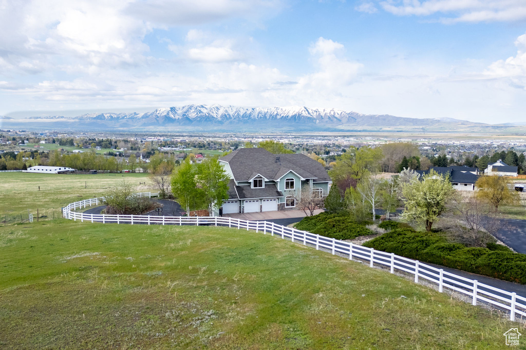 Aerial view with a mountain view and a rural view