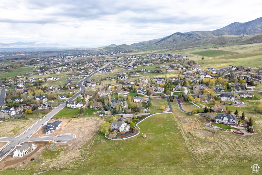 Birds eye view of property with a mountain view and a residential view