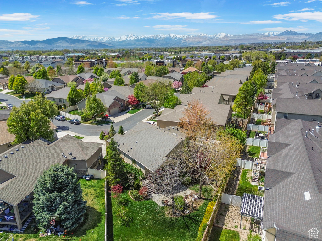 Aerial view featuring a mountain view and a residential view