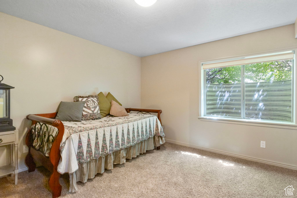 Bedroom with carpet floors and baseboards