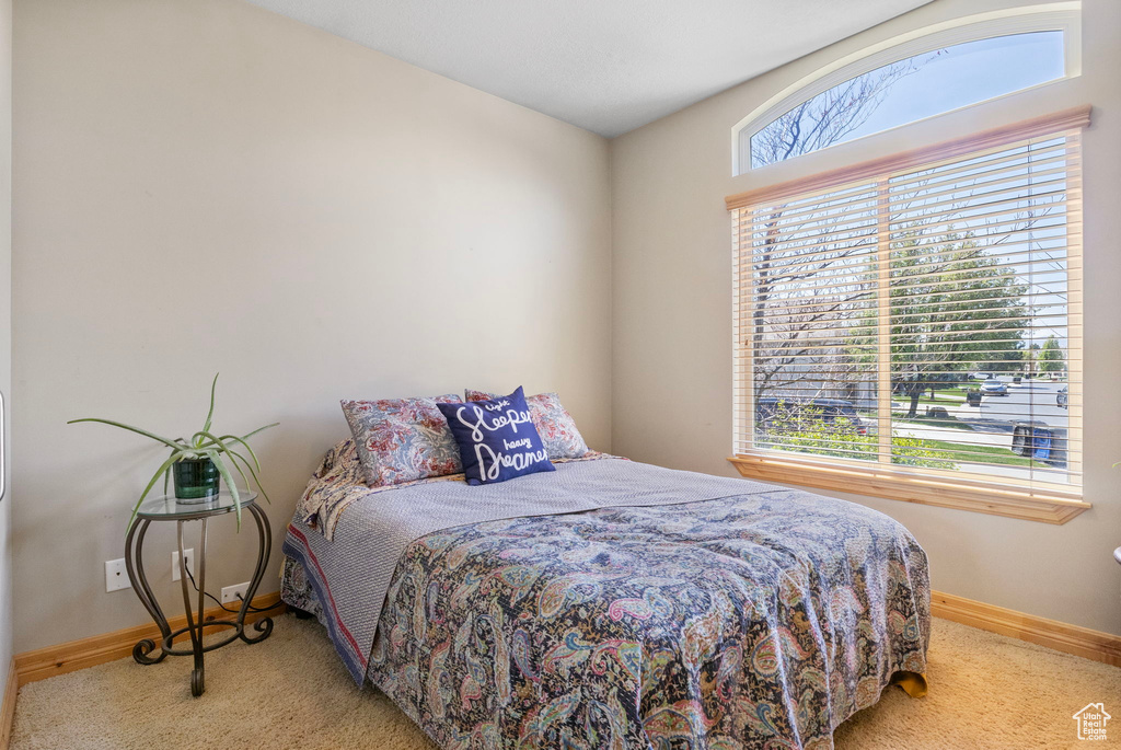 Carpeted bedroom with baseboards
