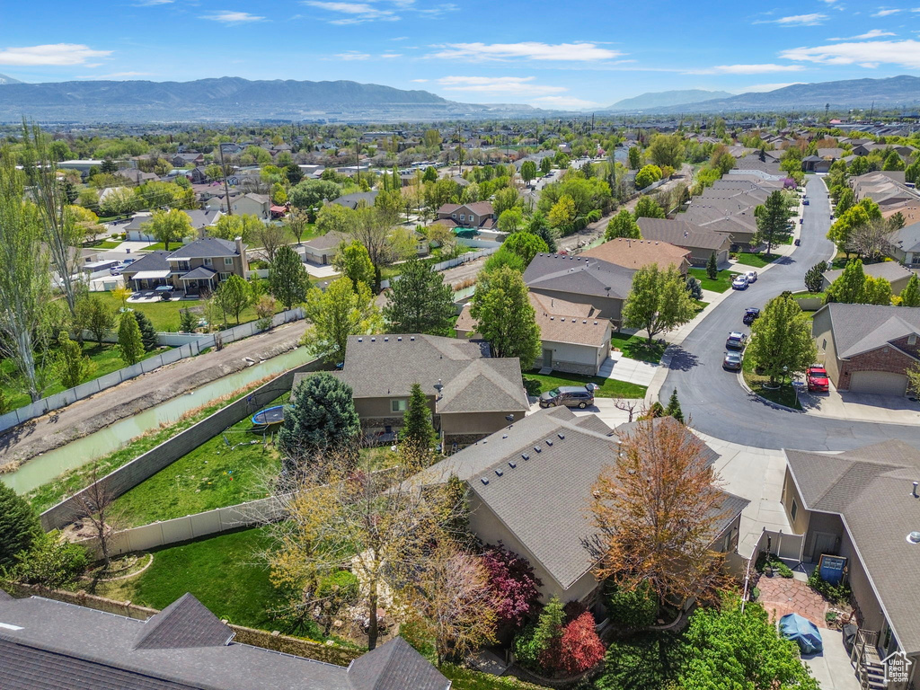 Drone / aerial view with a mountain view and a residential view
