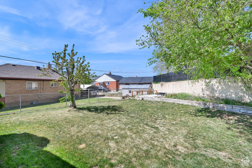 View of yard with a fenced backyard