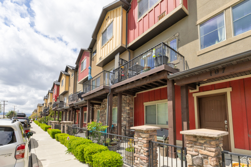 View of building exterior with a residential view