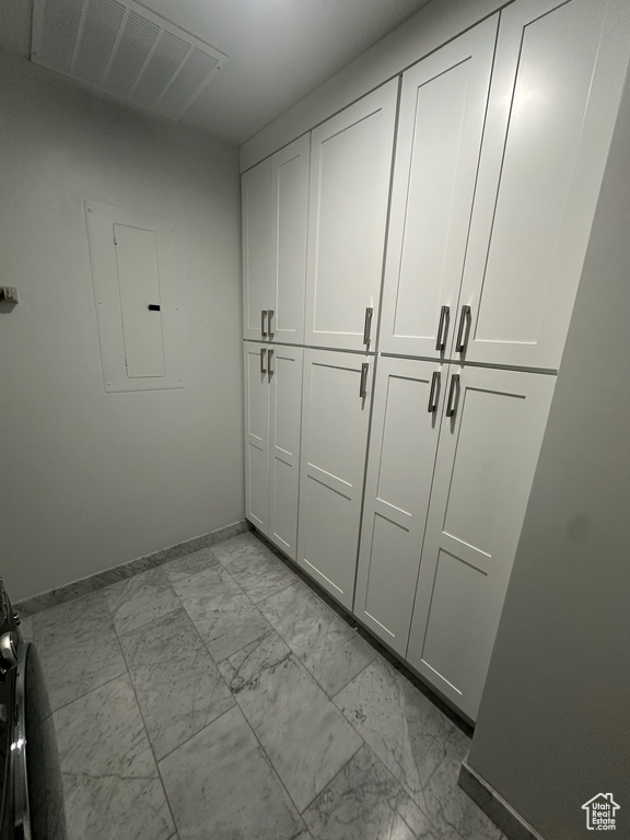 Closet featuring electric panel and visible vents