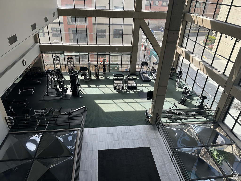 Interior space featuring visible vents and a balcony
