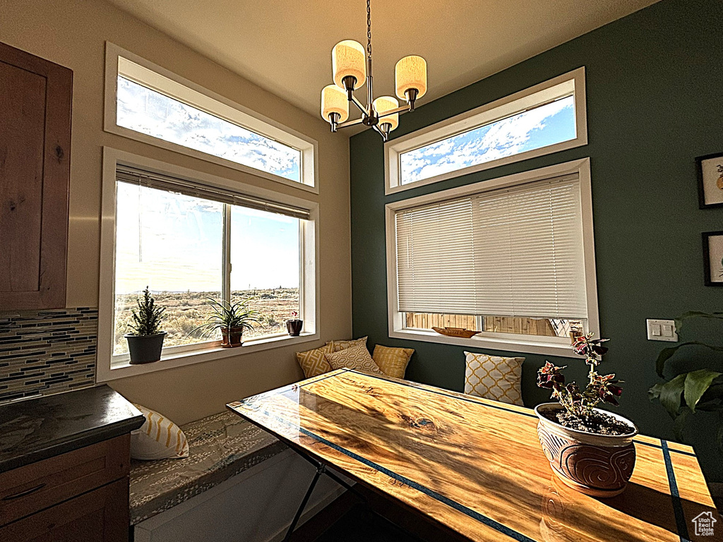 Dining room with a chandelier