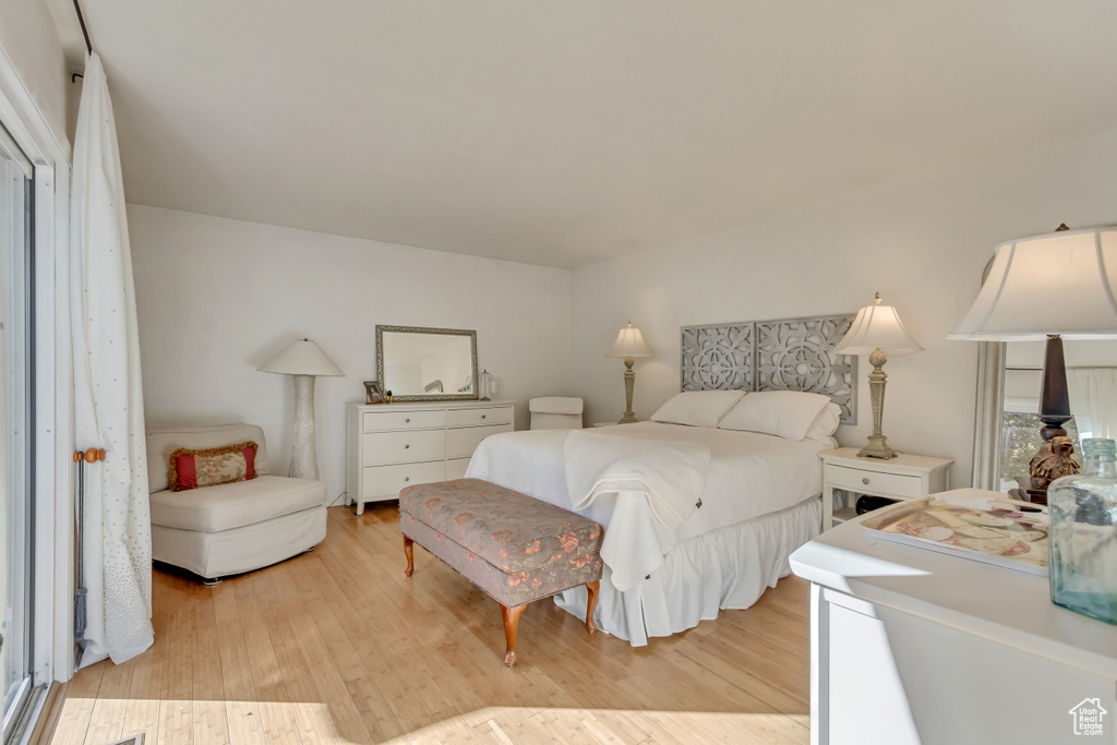Bedroom with light wood-style flooring