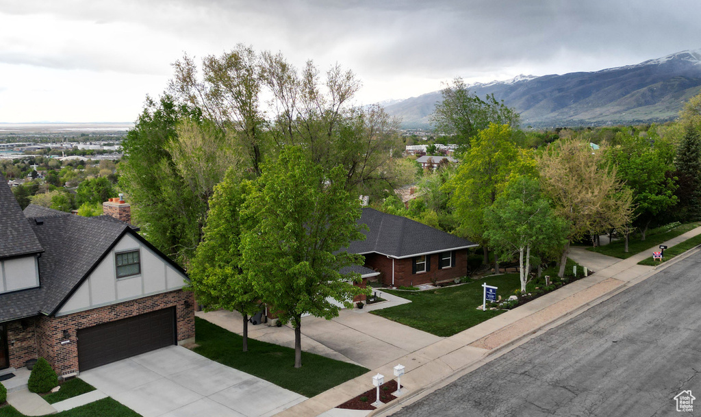 Drone / aerial view with a mountain view