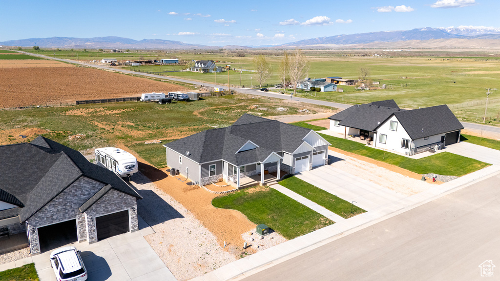 Bird's eye view with a rural view and a mountain view