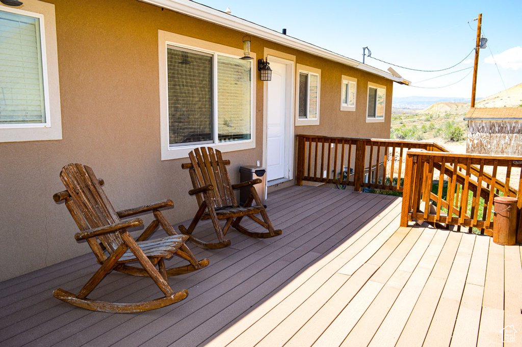 Wooden terrace with a mountain view